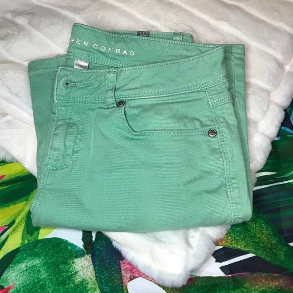 EUC $50 LC Lauren Conrad Women's 4 Cropped Capri Style Green Denim Summer Jeans - Picture 1 of 13